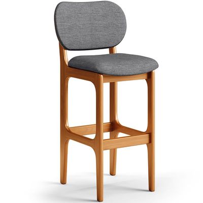 Kit 2 Banquetas Alta Bar Cozinha Sala Jantar Fixa Betta L02 Imbuia Linho Cinza Escuro - Lyam Decor