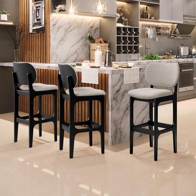 Kit 2 Banquetas Alta Bar Cozinha Sala Jantar Fixa Betta L02 Preto Linho Bege - Lyam Decor