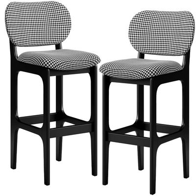 Kit 2 Banquetas Alta Bar Cozinha Sala Jantar Fixa Betta L02 Preto Suede Pied Poule - Lyam Decor