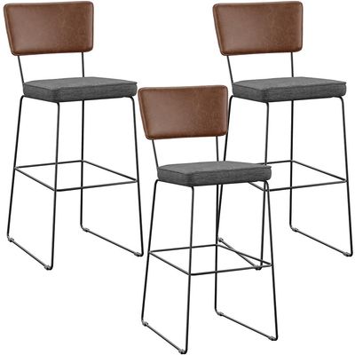 Kit 3 Banqueta Alta Cozinha Sala Jantar Allana L02 Couríssimo Marrom Linho Cinza Escuro - Lyam Decor