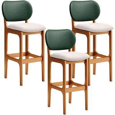 Kit 3 Banquetas Alta Bar Cozinha Sala Jantar Betta L02 Imbuia Facto Verde Linho Cru - Lyam Decor