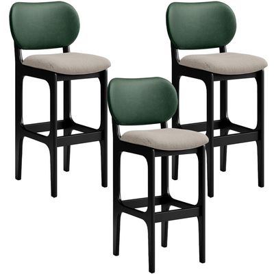 Kit 3 Banquetas Alta Bar Cozinha Sala Jantar Betta L02 Preto Facto Verde Linho Bege - Lyam Decor