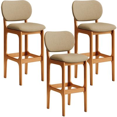 Kit 3 Banquetas Alta Bar Cozinha Sala Jantar Fixa Betta L02 Imbuia Linho Bege Escuro - Lyam Decor