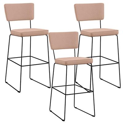 Kit 3 Banquetas Alta Para Cozinha Sala De Jantar Base em Aço Fixa Allana L02 Linho Rosê - Lyam Decor