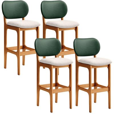 Kit 4 Banquetas Alta Bar Cozinha Sala Jantar Betta L02 Imbuia Facto Verde Linho Cru - Lyam Decor