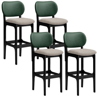Kit 4 Banquetas Alta Bar Cozinha Sala Jantar Betta L02 Preto Facto Verde Linho Bege - Lyam Decor