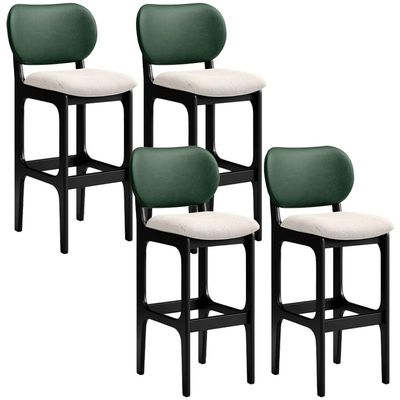Kit 4 Banquetas Alta Bar Cozinha Sala Jantar Fixa Betta L02 Preto Facto Verde Linho Cru - Lyam Decor