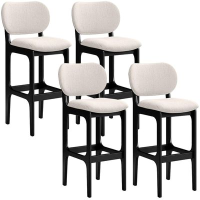 Kit 4 Banquetas Alta Bar Cozinha Sala Jantar Fixa Betta L02 Preto Linho Cru - Lyam Decor