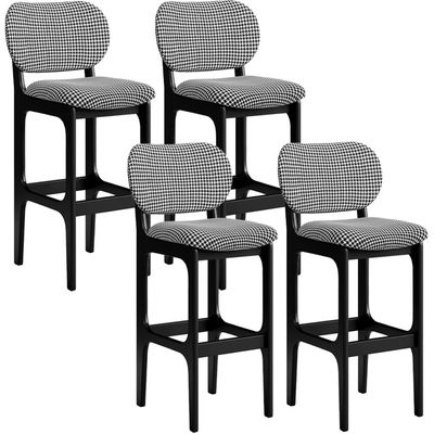 Kit 4 Banquetas Alta Bar Cozinha Sala Jantar Fixa Betta L02 Preto Suede Pied Poule - Lyam Decor