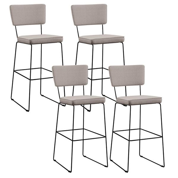 Kit 4 Banquetas Alta Para Cozinha Sala De Jantar Base em Aço Fixa Allana L02 Linho Bege - Lyam Decor Kit 4 Banquetas Alta Para Cozinha Sala De Jantar Base em Aço Fixa Allana L02 Linho Bege - Lyam Decor