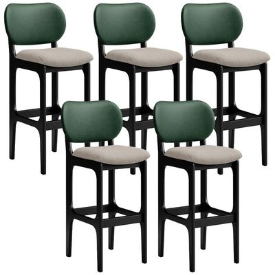 Kit 5 Banquetas Alta Bar Cozinha Sala Jantar Betta L02 Preto Facto Verde Linho Bege - Lyam Decor