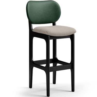 Kit 5 Banquetas Alta Bar Cozinha Sala Jantar Betta L02 Preto Facto Verde Linho Bege - Lyam Decor