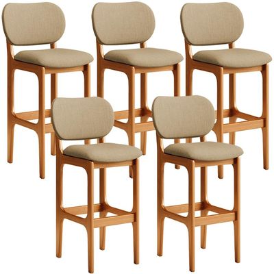 Kit 5 Banquetas Alta Bar Cozinha Sala Jantar Fixa Betta L02 Imbuia Linho Bege Escuro - Lyam Decor