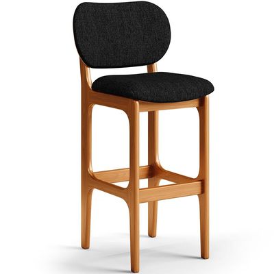 Kit 5 Banquetas Alta Bar Cozinha Sala Jantar Fixa Betta L02 Imbuia Linho Chumbo - Lyam Decor