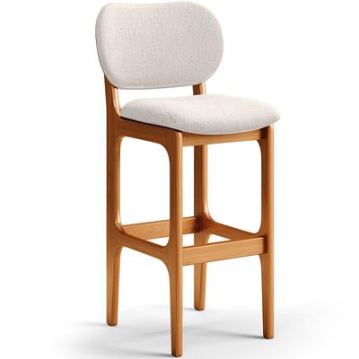 Kit 5 Banquetas Alta Bar Cozinha Sala Jantar Fixa Betta L02 Imbuia Linho Cru - Lyam Decor