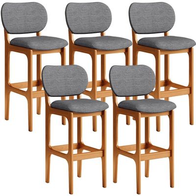 Kit 5 Banquetas Alta Bar Cozinha Sala Jantar Fixa Betta L02 Imbuia Linho Cinza Escuro - Lyam Decor