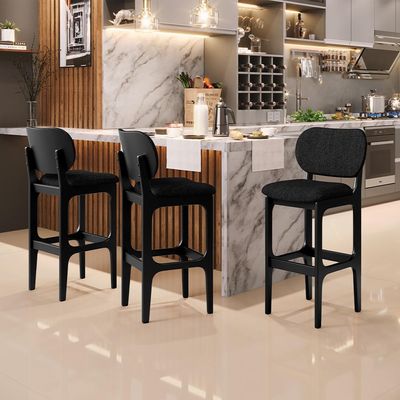Kit 5 Banquetas Alta Bar Cozinha Sala Jantar Fixa Betta L02 Preto Linho Chumbo - Lyam Decor