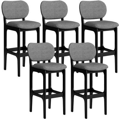 Kit 5 Banquetas Alta Bar Cozinha Sala Jantar Fixa Betta L02 Preto Linho Cinza Escuro - Lyam Decor