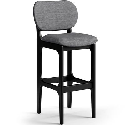 Kit 5 Banquetas Alta Bar Cozinha Sala Jantar Fixa Betta L02 Preto Linho Cinza Escuro - Lyam Decor