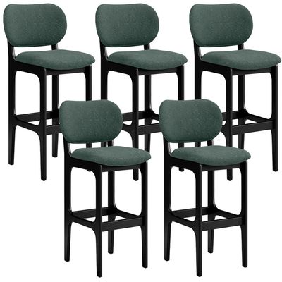 Kit 5 Banquetas Alta Bar Cozinha Sala Jantar Fixa Betta L02 Preto Linho Verde Musgo - Lyam Decor