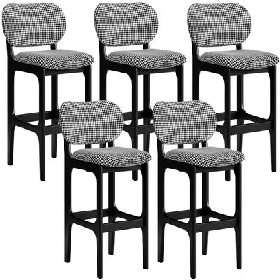 Kit 5 Banquetas Alta Bar Cozinha Sala Jantar Fixa Betta L02 Preto Suede Pied Poule - Lyam Decor
