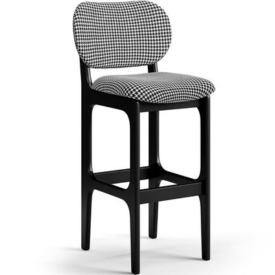 Kit 5 Banquetas Alta Bar Cozinha Sala Jantar Fixa Betta L02 Preto Suede Pied Poule - Lyam Decor