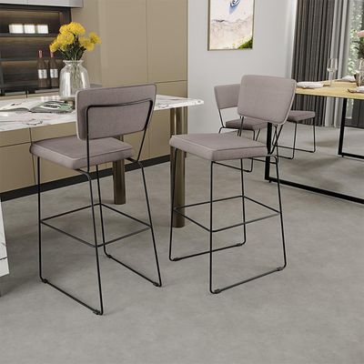 Kit 5 Banquetas Alta Para Cozinha Sala De Jantar Base em Aço Fixa Allana L02 Linho Bege - Lyam Decor
