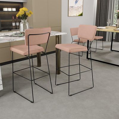 Kit 5 Banquetas Alta Para Cozinha Sala De Jantar Base em Aço Fixa Allana L02 Linho Rosê - Lyam Decor