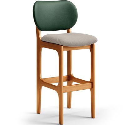 Kit 6 Banquetas Alta Bar Cozinha Sala Jantar Betta L02 Imbuia Facto Verde Linho Bege - Lyam Decor