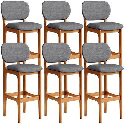 Kit 6 Banquetas Alta Bar Cozinha Sala Jantar Fixa Betta L02 Imbuia Linho Cinza Escuro - Lyam Decor