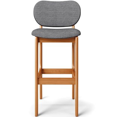 Kit 6 Banquetas Alta Bar Cozinha Sala Jantar Fixa Betta L02 Imbuia Linho Cinza Escuro - Lyam Decor