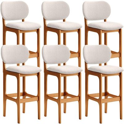 Kit 6 Banquetas Alta Bar Cozinha Sala Jantar Fixa Betta L02 Imbuia Linho Cru - Lyam Decor