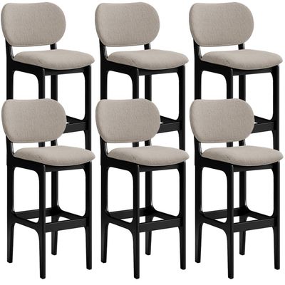 Kit 6 Banquetas Alta Bar Cozinha Sala Jantar Fixa Betta L02 Preto Linho Bege - Lyam Decor