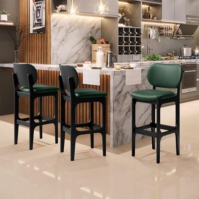 Kit 6 Banquetas Alta Bar Cozinha Sala Jantar Fixa Betta L02 Preto Facto Verde Musgo - Lyam Decor