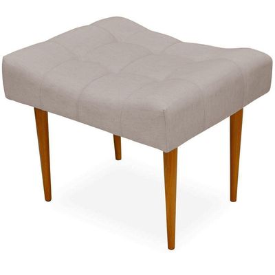 Puff Requinte L02 Capitone Banqueta Linho Bege Pés Palito - Lyam Decor