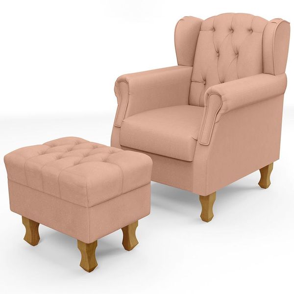 Poltrona de Amamentação Yara P02 Com Puff Paris Luis Xv L02 Linho Rosê - Lyam Decor