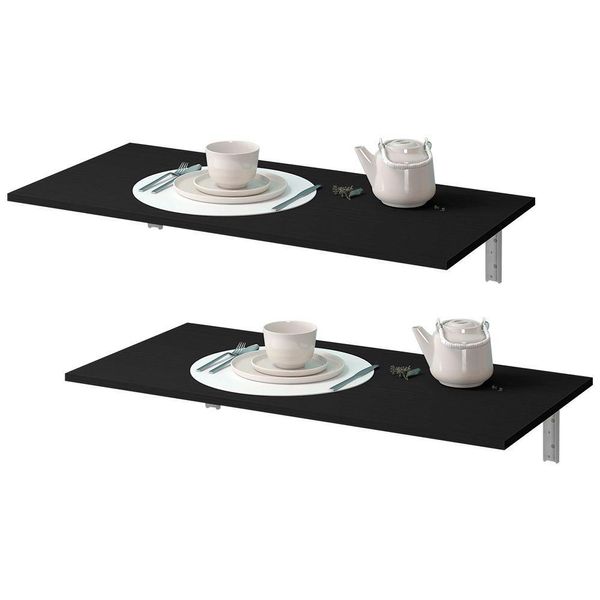 Kit 02 Mesas Dobráveis de Parede Cozinha Slim L03 Suspensa 120x45 BP Preto Fosco - Lyam Decor