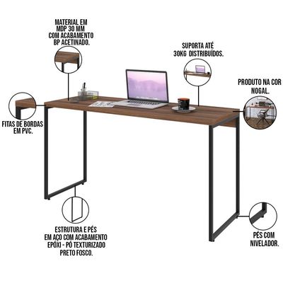 Kit 02 Mesas Para Escritório e Home Office Industrial Aspen 135 cm C01 Nogal - Lyam Decor