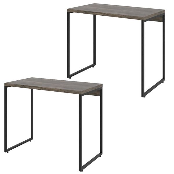 Kit 02 Mesas Para Escritório e Home Office Industrial Aspen 90 cm C01 Carvalho Dark - Lyam Decor