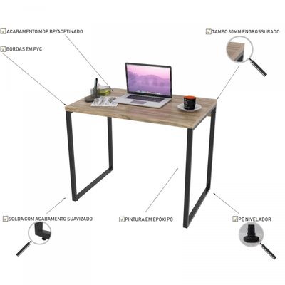Kit 02 Mesas Para Escritório Home Office Estilo Industrial Form C01 90 cm Carvalho - Lyam Decor