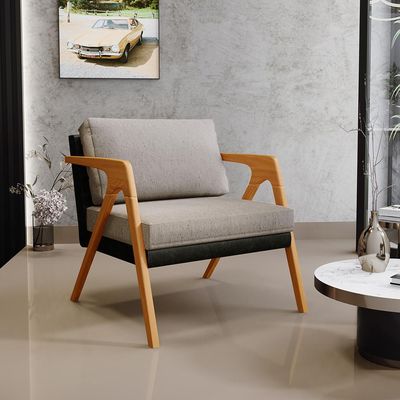 Kit 02 Poltronas Decorativas Para Sala Estar Pietra L02 Couríssimo Preto Linho Bege - Lyam Decor