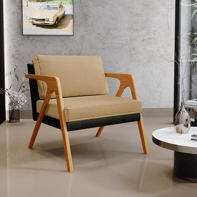 Kit 02 Poltronas Decorativas Sala Estar Pietra L02 Couríssimo Preto Linho Bege Escuro - Lyam Decor