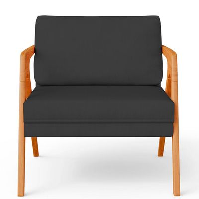 Poltrona Decorativa Para Sala De Estar Pietra Com Estrutura De Madeira L02 Suede Preto - Lyam Decor
