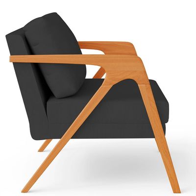 Poltrona Decorativa Para Sala De Estar Pietra Com Estrutura De Madeira L02 Suede Preto - Lyam Decor