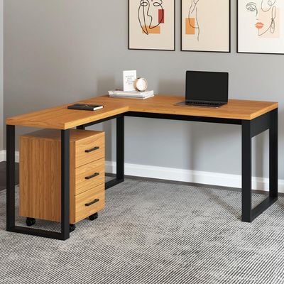 Mesa Escritório E Home Office em L Florence Industrial 135x157cm D03 Freijó Preto Fosco - Lyam Decor
