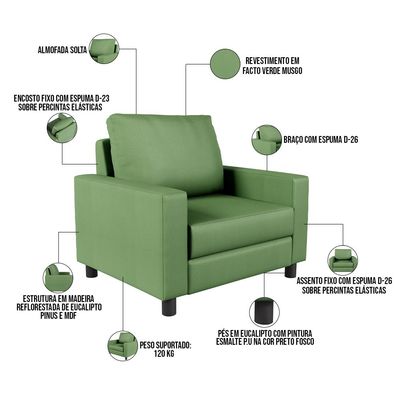 Poltrona Decorativa Para Sala De Estar E Recepção Malta L02 Facto Verde Musgo - Lyam Decor