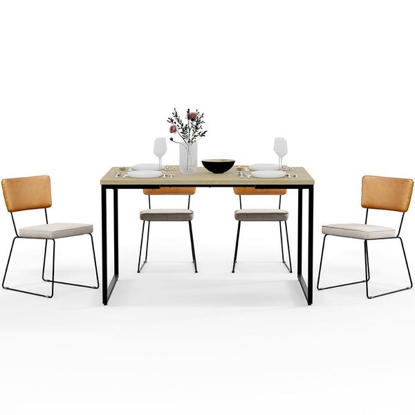 Mesa Rivera Nature 136cm Com 4 Cadeiras Allana F01 Couríssimo Whisky Linho Cru - Lyam Decor