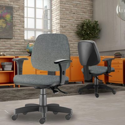 Cadeira de Escritório Giratória Executiva Ergonômica Job L02 Linho Cinza Escuro - Lyam Decor