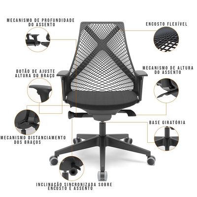 Cadeira de Escritório Presidente Giratória Executiva Ergonômica Kron P03 Crepe Preto - Lyam Decor