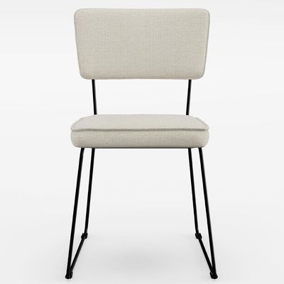 Cadeira Decorativa Estofada Para Sala De Jantar Base Em Aço Allana L02 Linho Champagne - Lyam Decor